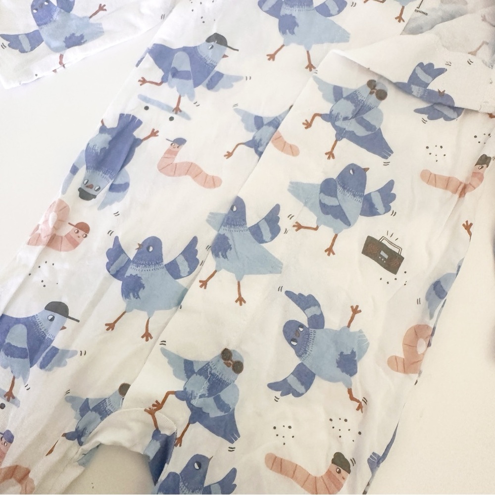 Magnetic Me White Baby Pajamas with Blue and Pink Bird Print - Picture 4 of 5